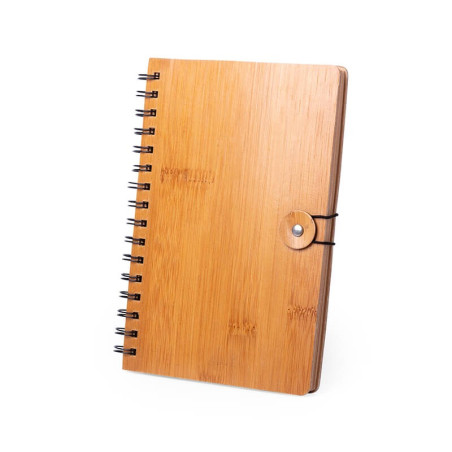 Caderno bambu c/argolas fecho circular